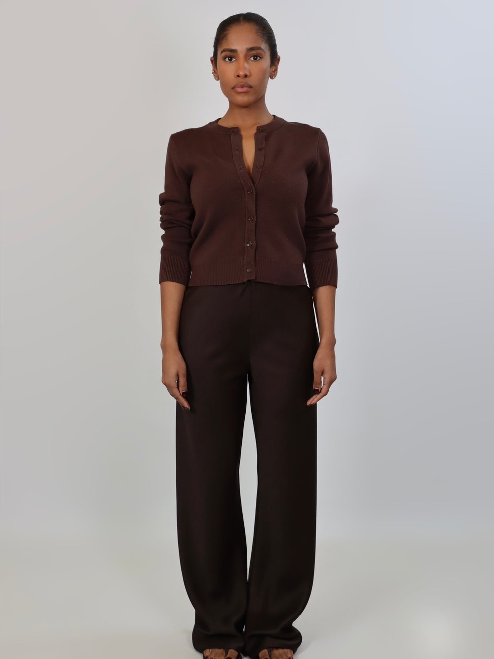 Women's Wide-Leg Satin Pants in Dark Brown
